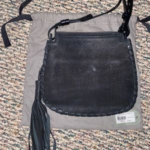 Allsaints cross body , suede , leather , black with two pockets in side